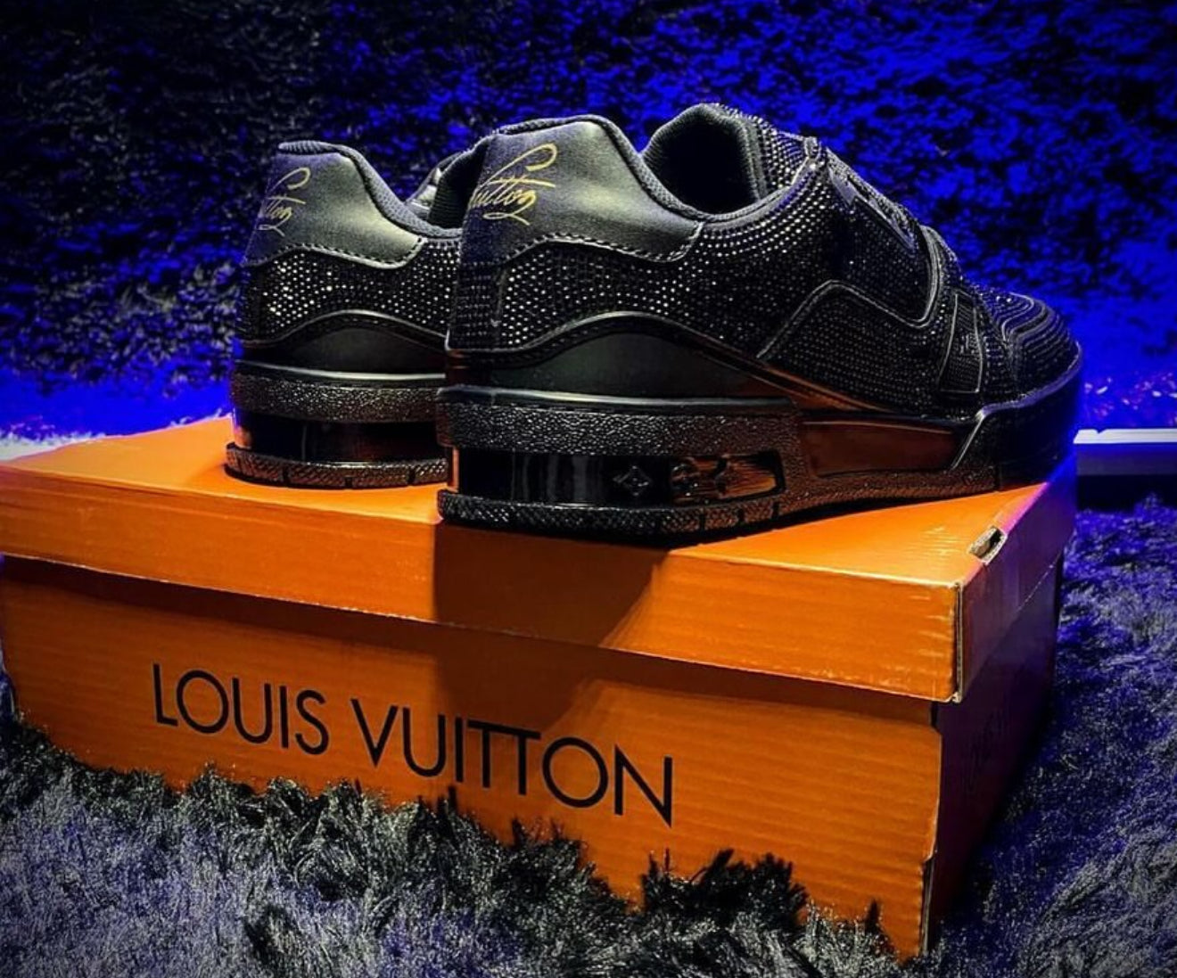 Louis Vuitton Trainer Triple Black Crystals