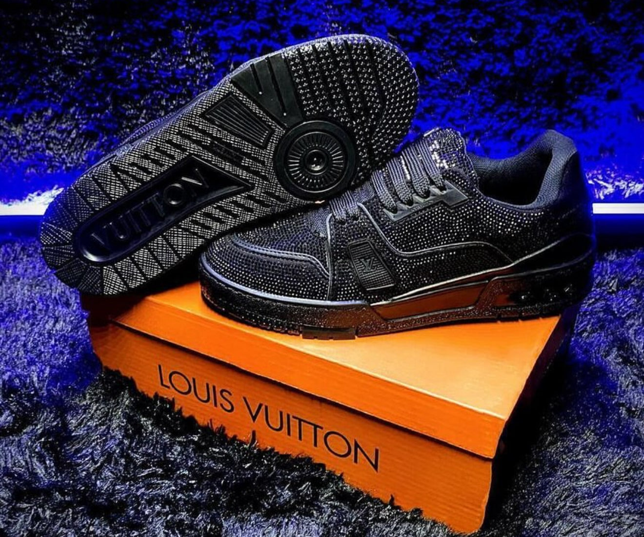 Louis Vuitton Trainer Triple Black Crystals